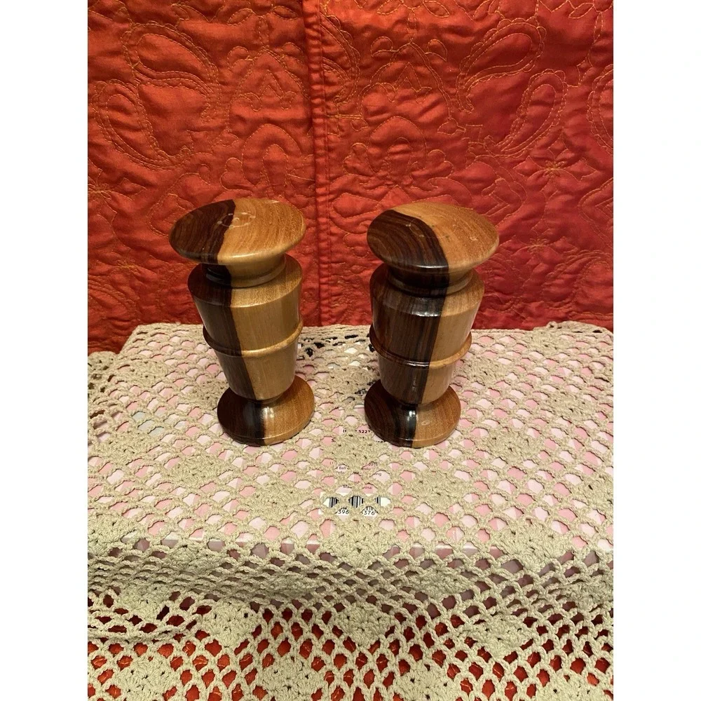 Brown Two tone Wooden Salt/Pepper Shakers) Boho Farmhouse Cottagecore Decor Nice